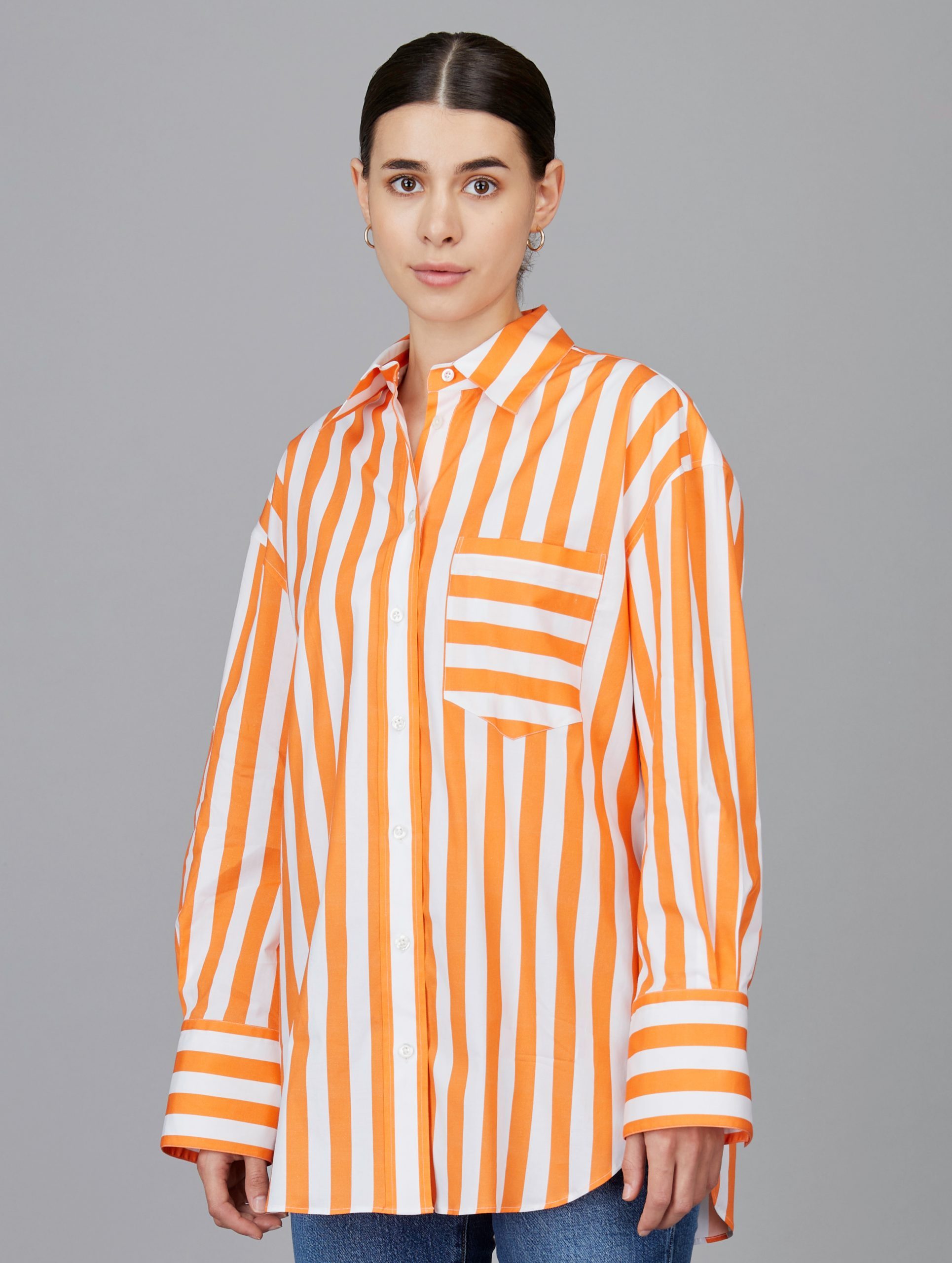 Awning stripe boyfriend shirt in Orange colour - Camessi Collection