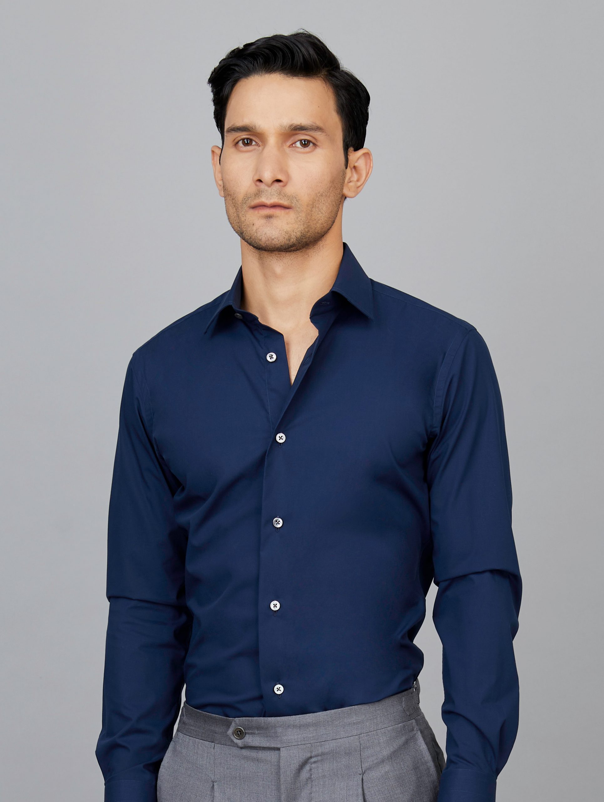 Cotton stretch shirt in Navy blue - Camessi Collection